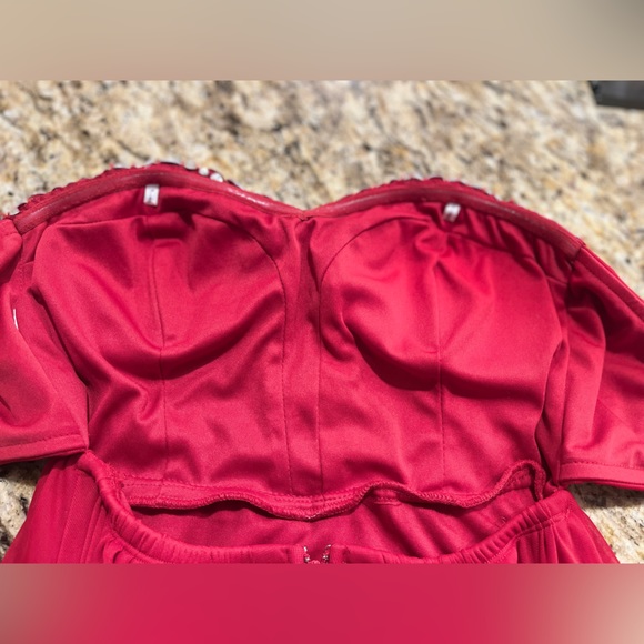 Strapless Red Rhinestone Dress - Picture 6 of 11